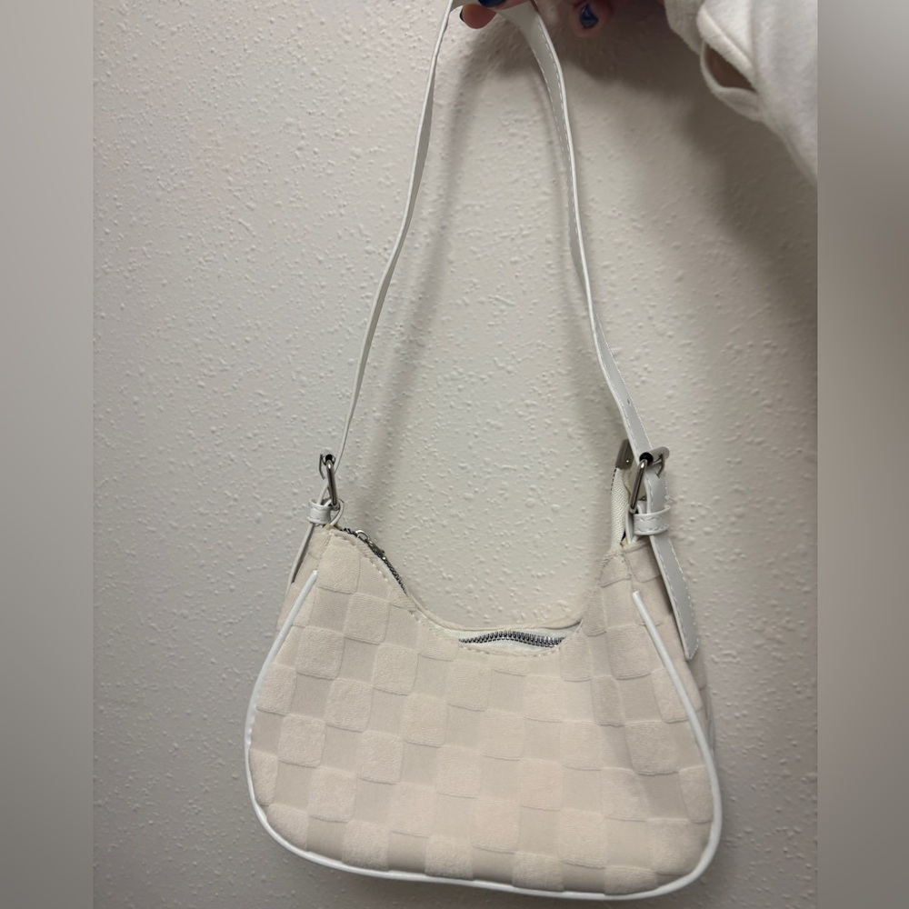 White Textured Checkered Shoulder Bag